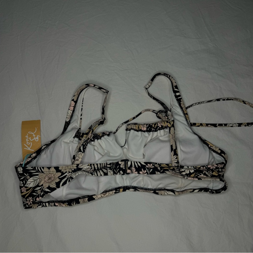 NWT KONA SOL Swim Bikini Top Women's Black with Pink Floral - Adjustable XL - Picture 5 of 8
